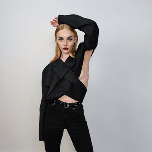 Punk Kimono jacket open back blazer cropped catwalk top high fashion bomber party shirt in black