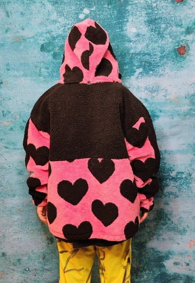 Heart fleece hood jacket handmade fluffy emoji bomber black