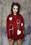 Heart sweater knitted grunge jumper fleece patch top in red