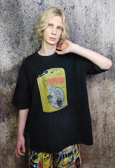 Retro cartoon t-shirt Popeye tee grunge top in vintage black