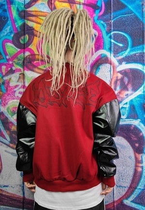 Grunge varsity jacket Gothic patch baseball bomber in red