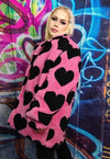 Heart fleece coat handmade 2 in1 detachable rave jacket pink