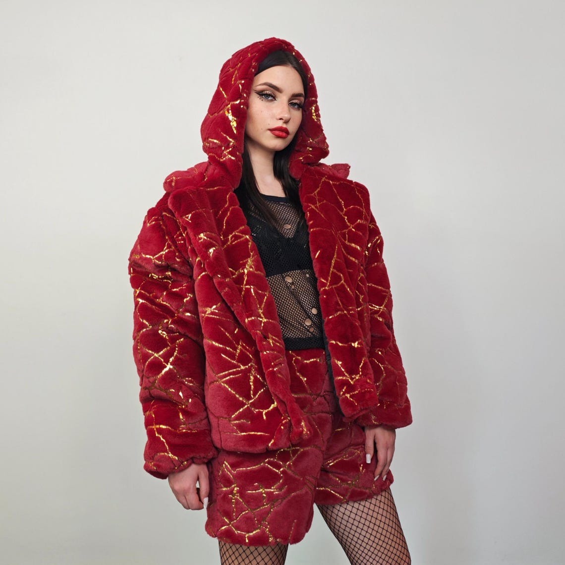 Glitter shorts red gold going out shiny embellished cropped trousers detachable handmade short festival trousers luminous party hotpants