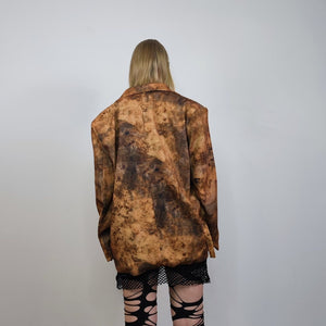 Faux leather print blazer skin imitation jacket Japanese style tuxedo kimono frock glam rock frock catwalk coat shoulder padded suit brown