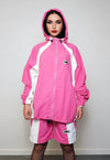 Pink track jacket hooded sports jumper colour block pullover