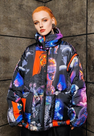 Raver bomber cyber jacket handmade detachable grunge puffer