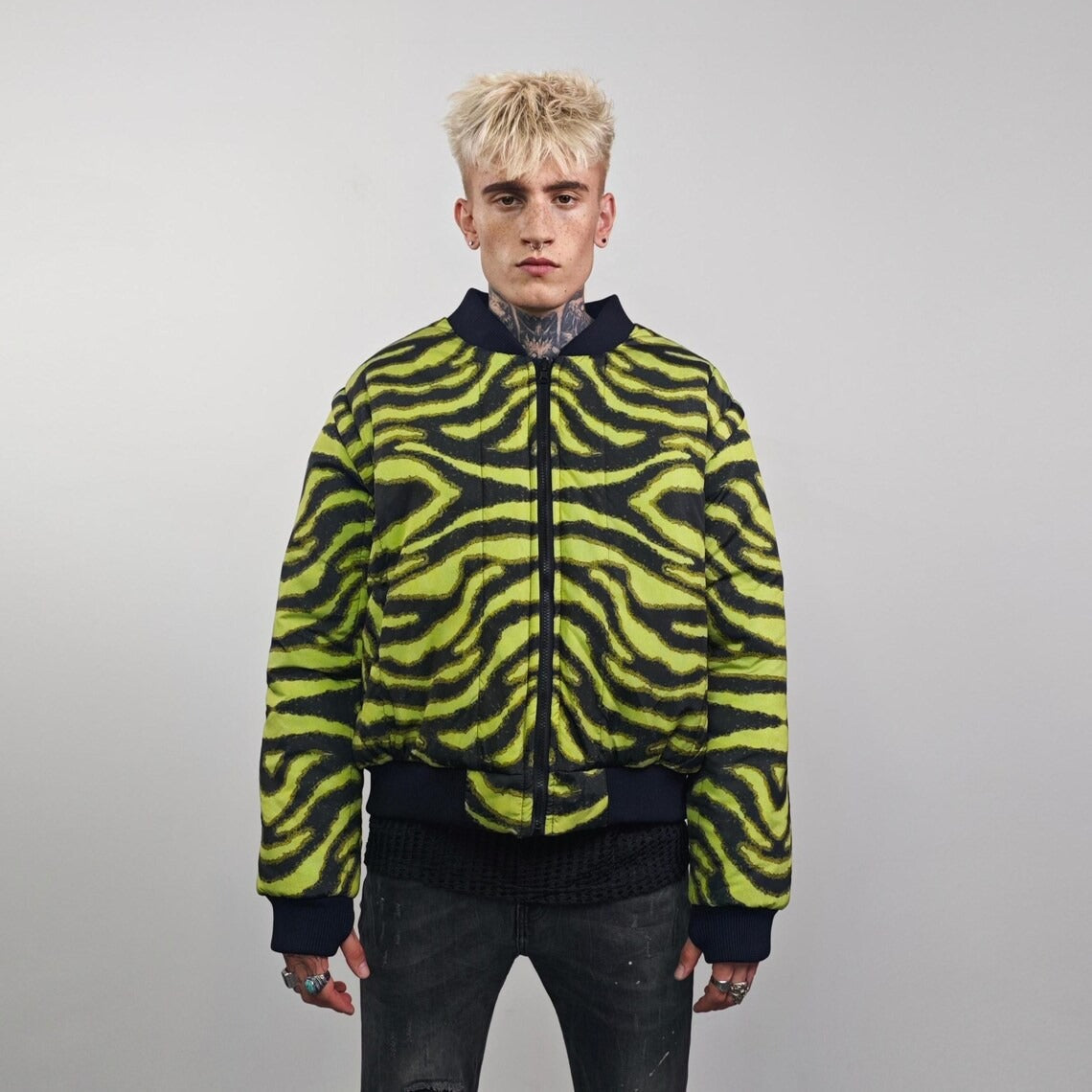 Leopard jacket brown animal print bomber reversible cheetah college varsity detachable sleeves handmade rave puffer grunge festival coat