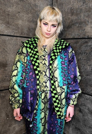 Snake jacket purple handmade reversible python fleece coat