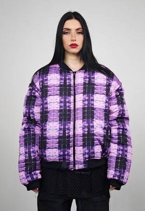 Tartan check varsity jacket yellow flame reversible bomber