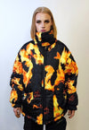 Smoke print bomber reversible jacket detachable flame puffer