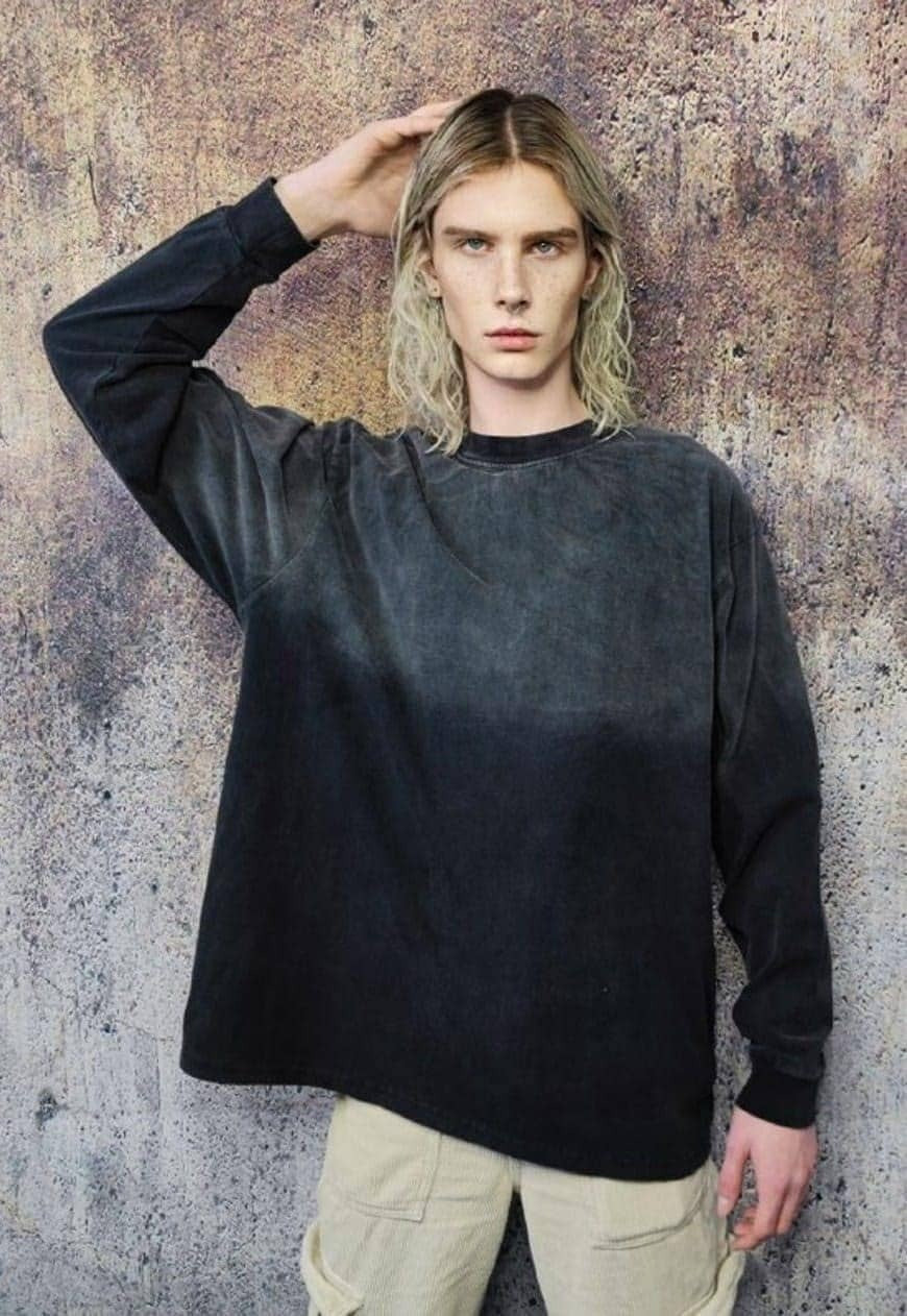 Tie-dye thin sweatshirt vintage wash top gradient tee black