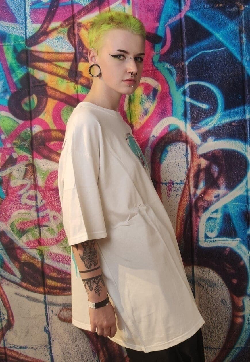 Monster print t-shirt farewell slogan grunge t-shirt white