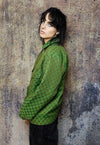 Letter print aviator jacket retro jacquard bomber in green