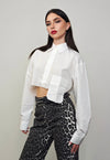 Cropped white shirt transparent short blouse asymmetric top