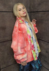 Tie-dye fleece jacket handmade reversible check bomber red