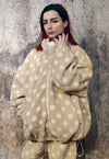 Polka dot fleece jacket handmade fluffy spot bomber cream