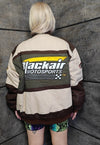 Motorcycle jacket multi patch padded Racing bomber in brown