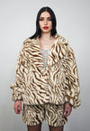 Zebra trench short coat brown cropped animal print jacket