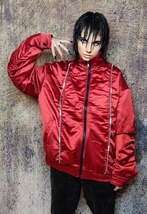 Gorpcore bomber jacket reflective utility varsity in red