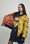 Giraffe print varsity jacket yellow reversible 4in1 bomber