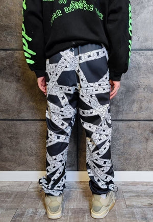 Chain print joggers handmade barbered wire overalls in black