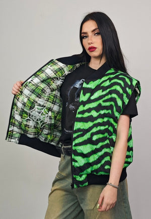 Neon stripe varsity jacket green zebra reversible 4in1 bombe