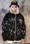 Anime fleece jacket faux fur graffiti bomber jacket black