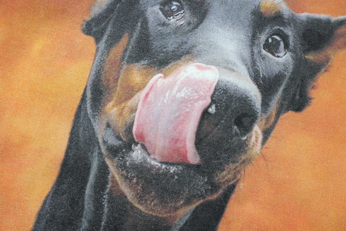 Hungry Doberman t-shirt pinscher print tee retro dog top in grey