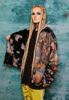 Tie-dye fleece hooded jacket reversible fluffy animal coat