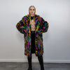 Faux fur long striped neon coat zebra trench raver bomber fluffy tie-dye winter fleece festival jacket burning man going out coat black pink