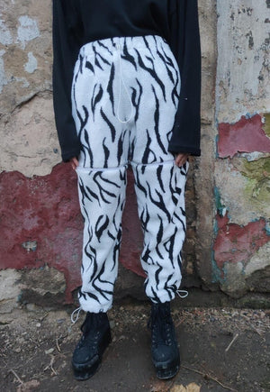 Zebra fleece joggers handmade detachable gothic overalls (Copy)