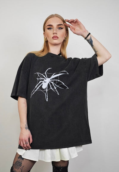 Spider t-shirt Gothic print tee grunge punk top vintage grey