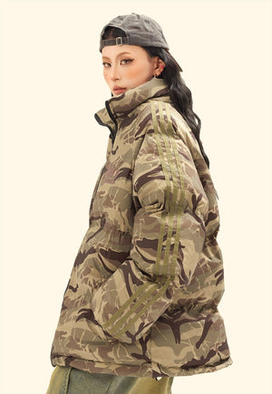 Grey camo print puffer jacket military bomber army coat