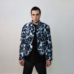 Thunder print jacket catwalk blazer utility going out bomber abstract print fancy dress varsity space pattern coat in black blue