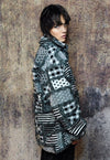 Patched woollen shirt jacket retro check bomber fluffy coat