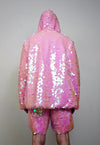 Pink sequin jacket hooded mermaid bomber holographic