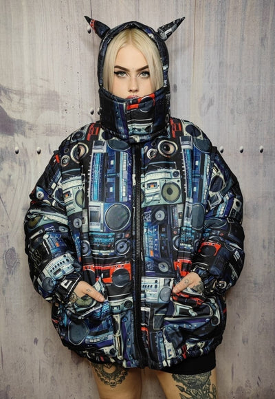 Rave bomber jacket handmade reversible hi-fi techno puffer