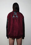 Flame patch jacket purple faux leather racing varsity bomber