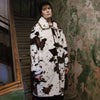 Cow print fleece spot pattern faux fur coat animal print fluffy bomber festival long coat extreme zipper varsity grunge trench jacket white