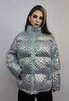 Sequin bomber jacket silver metallic embellished rave puffer