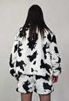 Short cow print coat faux fur cropped animal print trench