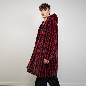 Geometric fleece coat longline Arabic pattern trench glam overcoat going out bomber festival jacket customizable striped peacoat red