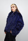 Short shaggy faux fur coat blue cropped fuzzy hair trench