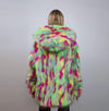 Hooded faux fur jacket psychedelic coat shaggy trench bright raver bomber fluffy fleece festival jacket neon burning man overcoat green pink