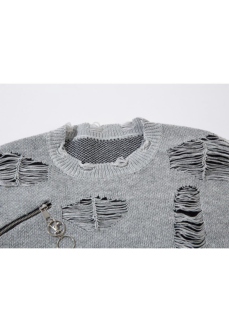 Ripped sweater chained top knit distressed punk jumper grey