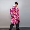 Faux fur long striped coat zebra trench neon raver bomber fluffy tie-dye winter fleece festival jacket burning man going out coat red pink