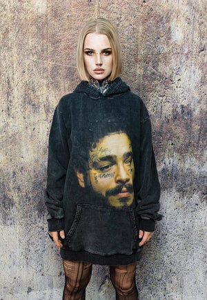 Post Malone hoodie rapper pullover Stoney top in acid black