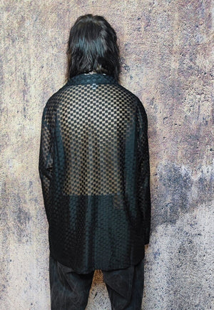 Transparent blazer see through mesh jacket check coat black