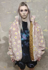 Floral fleece bomber handmade daisy jacket in pastel pink