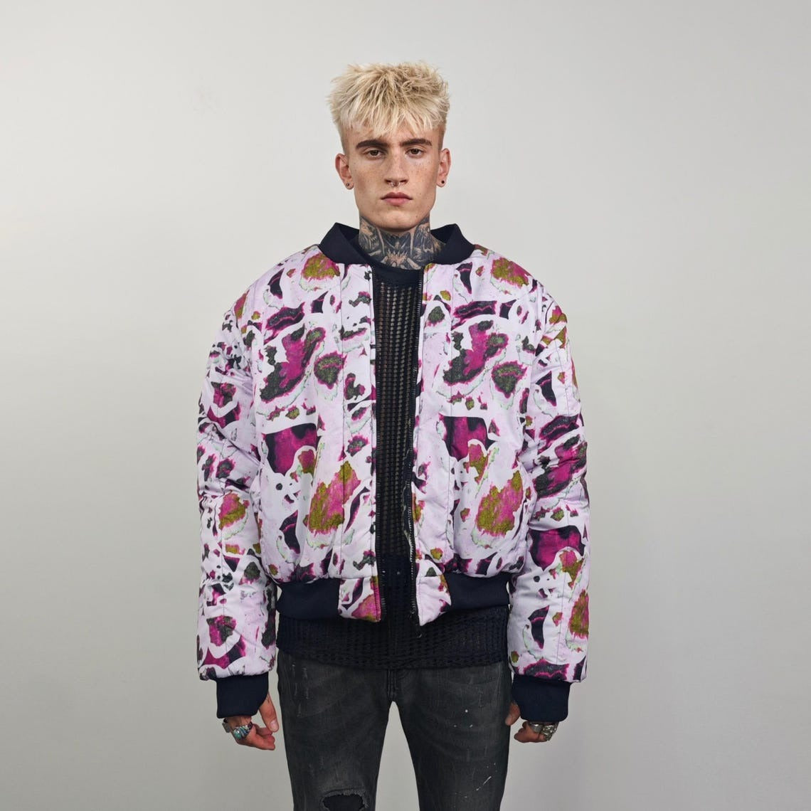 Vertical stripe bomber black white Beetlejuice jacket creepy reversible college varsity detachable sleeves handmade horror fan grunge coat